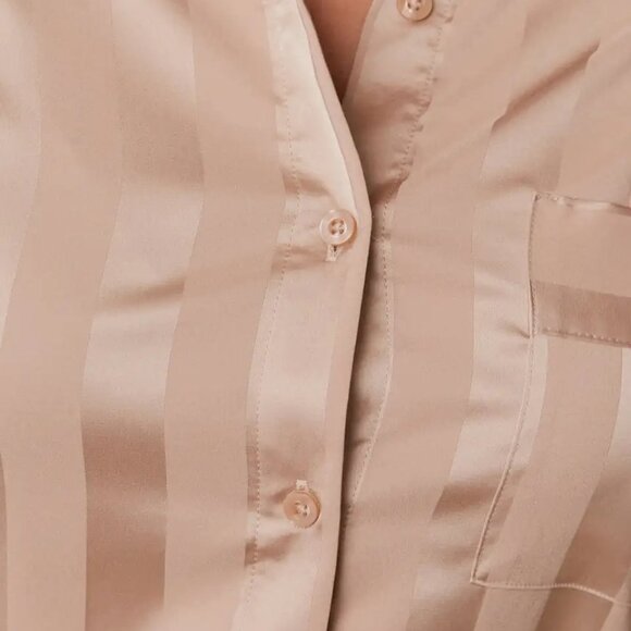 Lounge Striped Satin Pajama Set in "Mink" - Picture 5 of 13